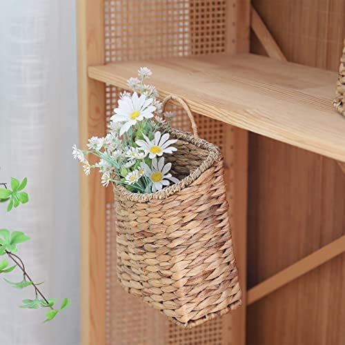 GYASVWU Woven Hanging Basket Water Hyacinth Hanging Wall Basket Wicker Handmade Baskets for Garden Farmhouse Home (Seagrass mouth) - Image 5
