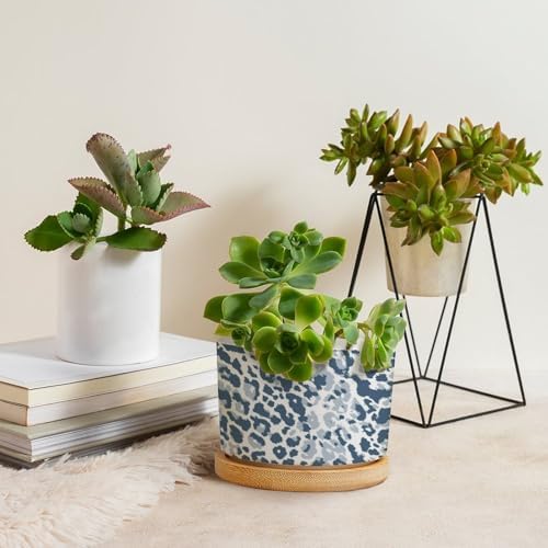Leopard Dot Ceramic Planter Blue African Tribal Flower Pots for Indoor Plants with Drainage Holes and Saucers Pot for Pots Outdoor Indoor Plants - Image 4