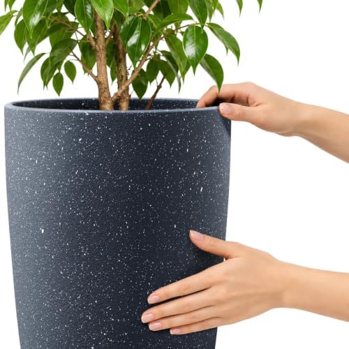 ZMTECH 4 Pack Plastic Planters 21/18/12/10in, Indoor Outdoor Round Planter for Porch, Large Plant Pot with Drainage Hole for Home Garden Front Door, Modern Decorative Pots for Plants (Dark Gray) - Image 3
