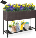 GIANTEX Raised Garden Bed with Legs, 40" x 12" Rattan Elevated Planter Box w/Storage Shelf, Removable Liner, Drainage Gaps for Vegetables, Flowers & Herbs, Outdoor Planting Stand for Backyard Patio by Giantex
