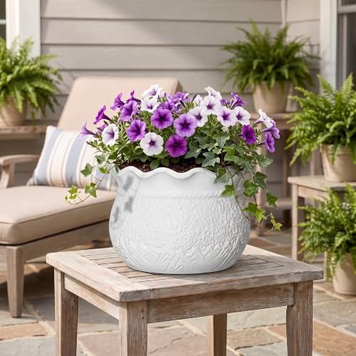 Ceramic Indoor Flower Pot, 12 Inch Ceramic Planter, White - Image 4