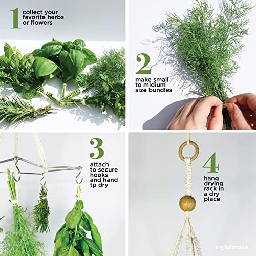 Generic Handcrafted Herb Drying Rack Flower Drying, Boho Star Kitchen Decor Dryer, Plant Hanger Indoor, Macrame Mobile Hanging Gift for Gardener and Lover, 6 Hooks, FLOWERHERB01, Ivory - Image 3