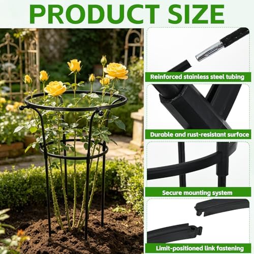 2 Pack Large Peony Cages and Supports, 26" H x 20" D Grow Through Plant Support Rings, Sturdy Garden Trellis, Plastic Rings with Stainless Steel Core Stakes for Peonies, Roses & Top-Heavy Blooms - Image 3