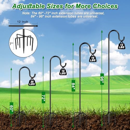 ANIDEER 72" Shepherds Hooks for Outdoor, Heavy Duty Bird Feeder Pole with 7 Base Prongs, Adjustable Garden Hanging Holder for Bird Feeders, Solar Light Lanterns, Garden Plant Hanger Stands, 2 Packs - Image 4