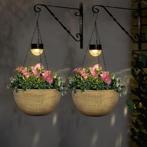 BAYN 2 Packs Solar Hanging Basket Planters for Plants Outdoor - Image 6
