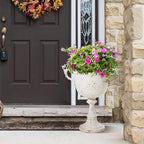 Worth Garden 21" H. Metal Urn Planters 2-Pack - White Classic Antique Iron Plant Pots - Decorative Rustic Flower Pots for Outdoor Use - Traditional Urn Planter for Garden, Patio, Front Porch - Image 6