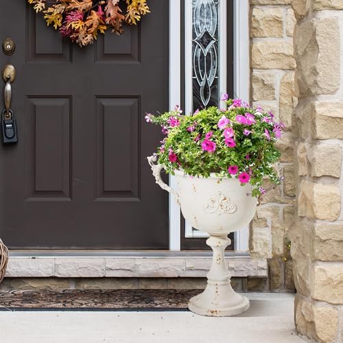 Worth Garden 21" H. Metal Urn Planters 2-Pack - White Classic Antique Iron Plant Pots - Decorative Rustic Flower Pots for Outdoor Use - Traditional Urn Planter for Garden, Patio, Front Porch - Image 6