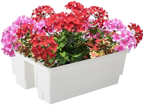 Pure Garden Railing Planter - 20.75-Inch Flower Box with Drainage Insert - 6-Gallon Outdoor Planter Box - Deck, Porch, or Balcony (White) by PureGarden