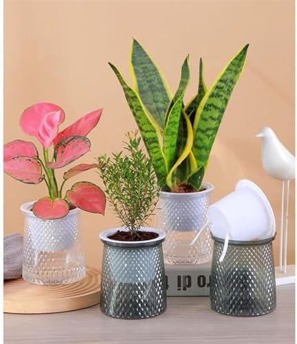Indoor/Outdoor Plant Pot, Planter Self-absorbing Transparent Gallon Hydroponic Double Layer Set of Pots for Lazy People Special Utensils Pots ,Home Decor,Plant Lover Gift ( Color : Gray 10pc ) - Image 4