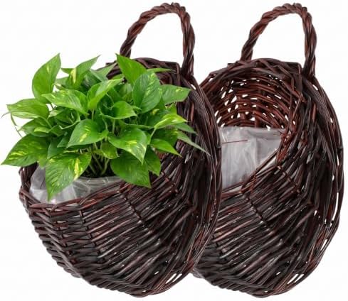DOITOOL 2 Pcs Hanging Wicker Baskets for Wall, Semi Circular Rattan Hanging Planter Woven Flat Back Wall Mounted Fruit Basket Decor for Indoor Plant Flower Kitchen Storage by DOITOOL