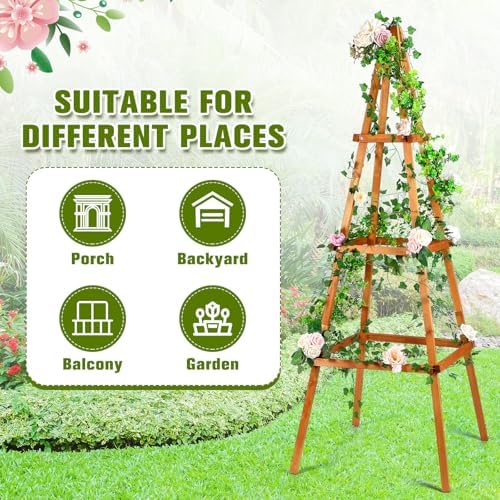 Wonderjune 70.8in Tall Wooden Obelisk Trellis Outdoor Garden Trellises Easy Assembly Climbing Plant Support for Climbing Plants Porch Balcony Backyard Flowers Trailing Vegetables - Image 6