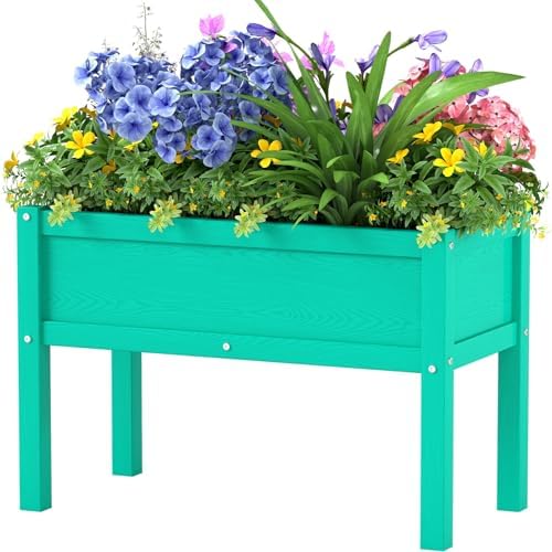 Small HDPE Raised Garden Bed, Elevated Planter Box with Legs, Outdoor All-Weather Planter Raised Beds for Seeds, Herbs, Flowers, Vegetables (Aruba Blue) by BIVODA