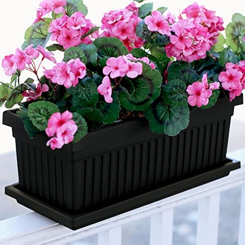 The HC Companies Venetian Window Planter Box w/Drain Plug - Long Planter Box for Windowsills, Balconies & More - Plastic Large Rectangular Outdoor Planters for Herbs & Flowers (24" Black, Pack of 1) - Image 2