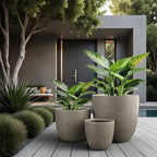 Kante Round Concrete Planter Set of 3, Large Outdoor Indoor Plant Pots with Drainage Hole, 10/14/18-Inch Diameter Flower Pots for Patio, Garden and Home, Weathered Concrete - Image 5
