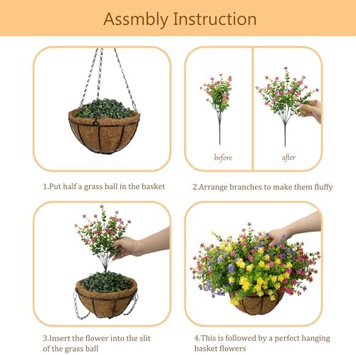 NETAP Artificial Hanging Flowers Basket for Outdoor, 16 Fake Flowers Look Real UV Resistant, Faux Hanging Plants for Porch, Balcony, Patio, Garden, Spring Summer Decor,MixB - Image 7