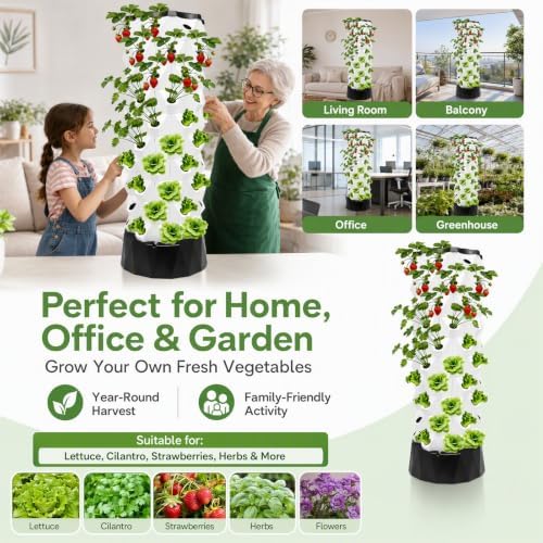 80 Planting Holes10-Tier Hydroponic Grow Tower Kit PP Hydroponic Gardening Tower System Vertical Indoor Garden Kit 7.93 Gallons Water Tank for Home Garden Lettuce Strawberry (7.93 Gallons Water Tank) - Image 5