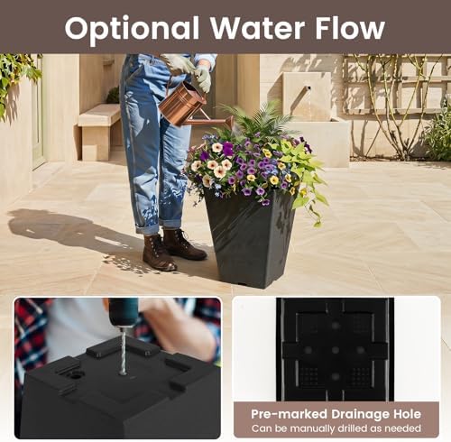 GIANTEX Square Taper Planter Set of 2, Self-Watering Flower Pots, Black - Image 7