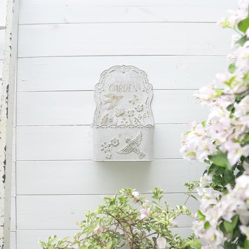 BIG FORTUNE Metal Wall Mount Planter Wall Vases for Flowers Shabby Chic Decor for Rustic Farmhouse Outdoor Decor (White) - Image 6