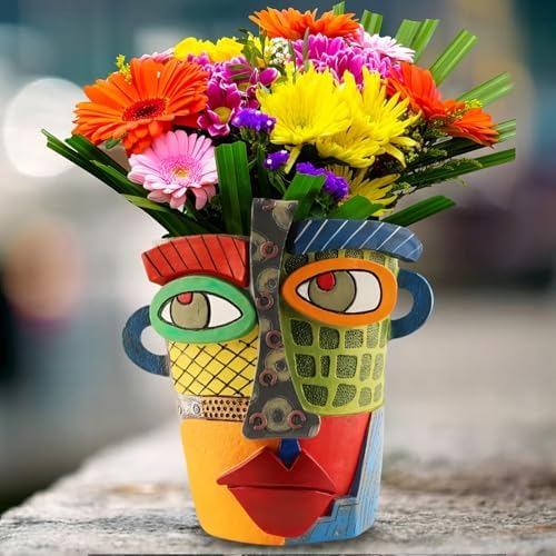 Picasso Abstract Resin Flower Pots Colorful Unique Face Planters Pots Head - Image 2