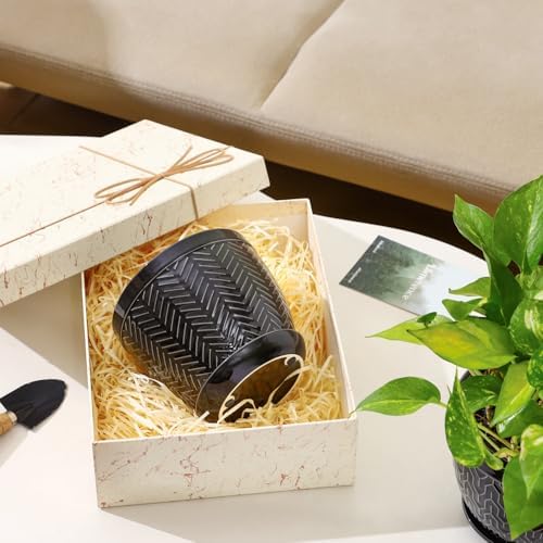 Sureasy 6.5 Inch Ceramic Plant Pots, Embossed Decorative Planters with Drainage Hole and Saucer, Modern Flower Pots for Indoor Plants, Set of 2, Black - Image 6