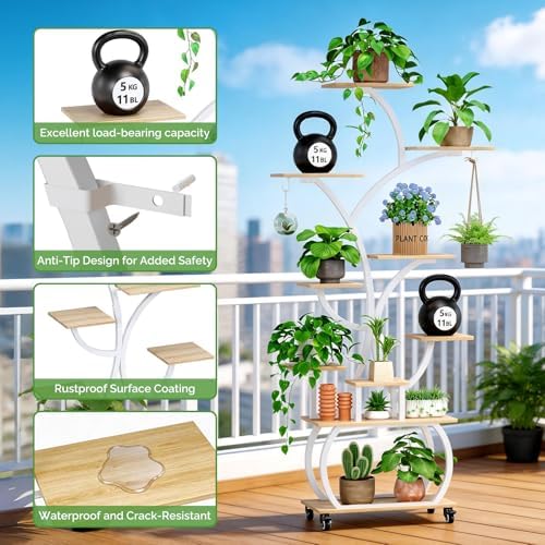 VINGLI 61" Plant Stand Indoor with Growing Lights, White and Oak - Image 6