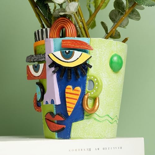 Mint Green Picasso Abstract Face Planter Pot, Flower Pot for Plants - Image 4