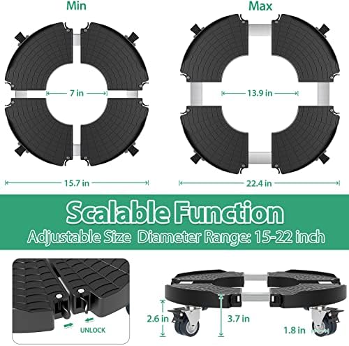 VANCASTLE Plant Caddy with Lockable Wheels 15-22'' Adjustable Plant Stand - Image 2