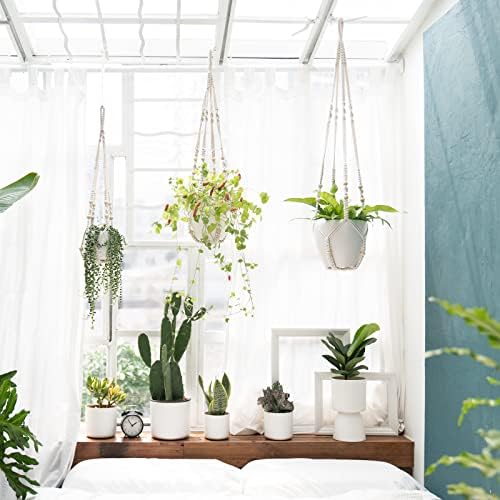 Mkono 35 Inch Macrame Plant Hanger Set of 2 and 43"/35"/29" Macrame Plant Hangers with Pots Set of 3, Indoor Different Size Hanging Planter - Image 3