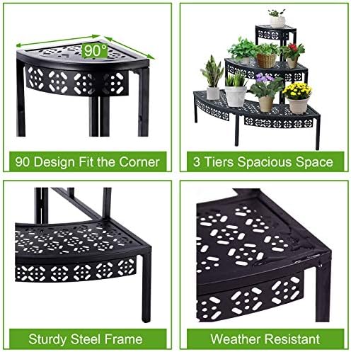 aboxoo 3-Tier Metal Plant Stand, Stair-Step Corner Shelf for Indoor/Outdoor - Image 4