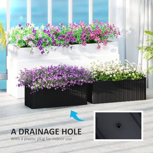 Outsunny 2-Pack 20 Inch Railing Planter Box with Hooks for Fence, Black - Image 6