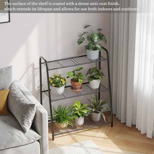 Kitsanery Metal Plant Stand Indoor Outdoor for Multiple Plants,3 Tier Plant Shelf,Large Heavy Duty Flower Holder Ladder Plant for Living Room, Patio, Balcony (Black) - Image 4