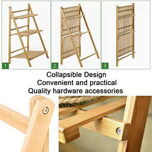 Plant Stand Tiered Plant Shelf 3-Tier Bamboo Ladder Plant Shelfs Folding Display Shelving Multiple Storage Shelf Plant Hanger Garden Rack Flower Plant Stand DisNatural-19.7in - Image 2