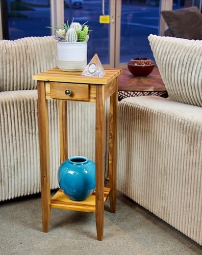 2-Tier Solid Acacia Plant Stand w/Drawer - Image 4