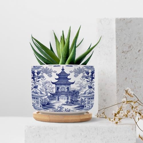 Chinoiserie Blue Asian Ceramic Planters Chinoiserie Chic Asian Snake Plant Live Indoor with Pot with Drainage Holes and Saucers Pot for Home Desktop Office Windowsill - Image 7