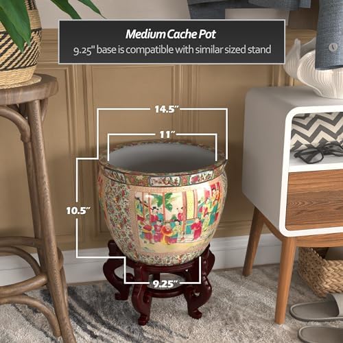 Red Lantern 14" Rose Medallion Porcelain Fishbowl Planter - Image 4