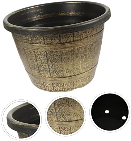 Happyyami Flowerpot Whiskey Barrels Bucket Starting Pot Orchid Plant Pot Half Barrel Flower Pot Flower Pots Outdoor Vintage Pots Plastic Containers Barrel for Garden Wine Barrel Large - Image 5