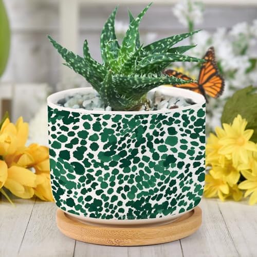 Leopard Green Ceramic Planters Green African Tribal Planters for Outdoor Plants with Drainage Holes and Saucers Pot for Indoor Outdoor Garden - Image 6