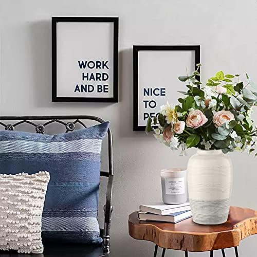 Ceramic Rustic Farmhouse Vase for Home Decor 9 inch Decorative Boho White Pottery Flower Vase for Centerpiece Living Room Bedroom Kitchen Bathroom Dining Table Mantel Shelf Decor - Image 2