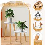 Briwooody 2 Pcs Indoor Plant Stand Mid Century Vintage Wood Modern Flower Pots Holder Round Side Table End Table Plant Stools for Living Room Corner Balcony Decor (White) - Image 3