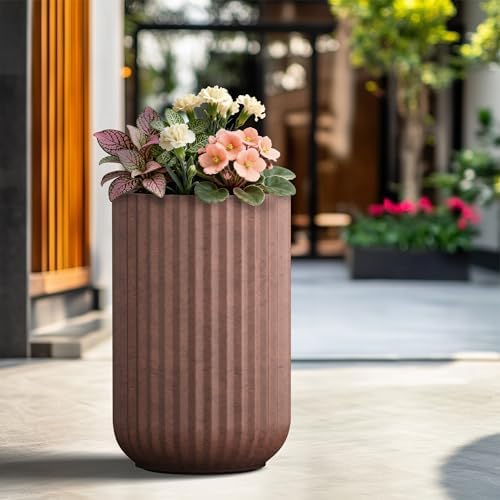 Kante Large Round Column Rusty Concrete Planter 21.7" Tall, Outdoor - Image 5