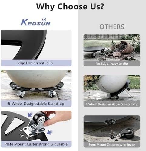 KEDSUM 16 in Plant Caddy with Wheels, Anti-Rust & Anti-Slip, 440LBS - Image 4
