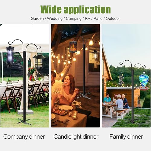 XDW-GIFTS Double Shepherds Hooks for Outdoor, 2-Pack Heavy Duty Garden Pole for Hanging Bird Feeder, Plant Baskets, Solar Light Lanterns, Garden Plant Hanger Stands with 5 Base Prongs - Image 6