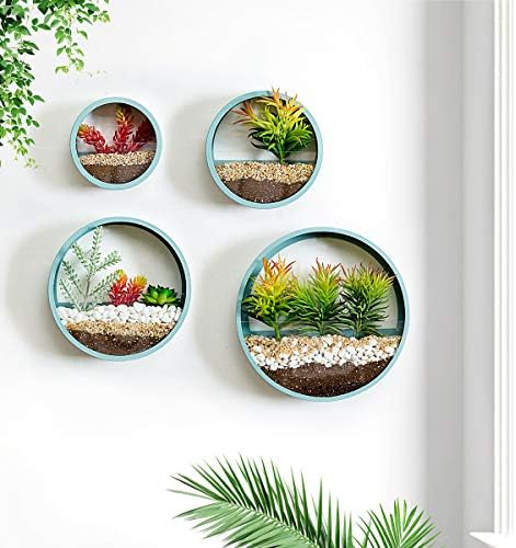 Pack of 4 Round Wall Planters Hanging Metal Plant Containers Circle Plant Holder Contemporary Morden Circle Iron Vase for Succulents or Herbs Cactus and More (Blue) - Image 4
