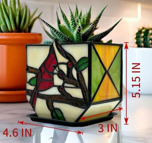Stained Glass Cardinal Bird Indoor Planter Pot, Decorative Flower Pot with Drainage,Planter Pots for Indoor Plants,Christmas Cardinals Decorations,Cardinal Gifts - Image 6