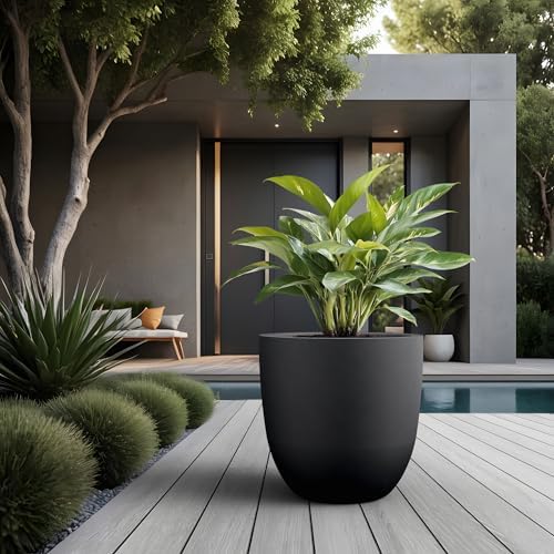 Kante Black Concrete Planter 18" Dia All-Weather Round Large Pot - Image 5