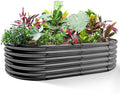 Land Guard Galvanized Metal Raised Garden Bed Kit, 8x4x1.5ft Large Planter Boxes Outdoor, Oval Gardening Box, Patio Garden Planter Box for Vegetables (Grey) by LandGuard