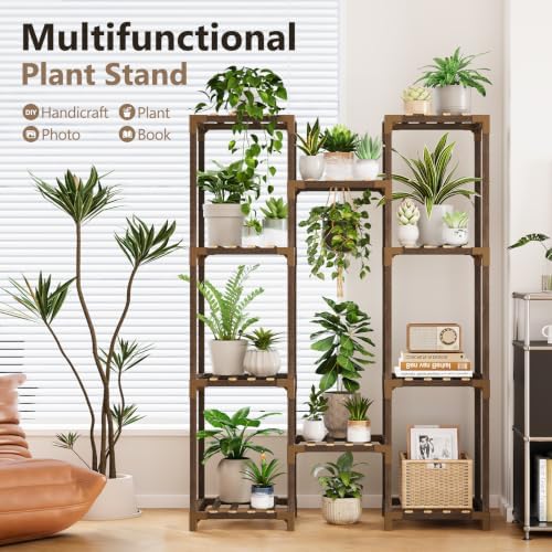 Uneedem Plant Stand Indoor Outdoor, 10 Tiered Plant Shelf Wood Plant Rack - Image 6
