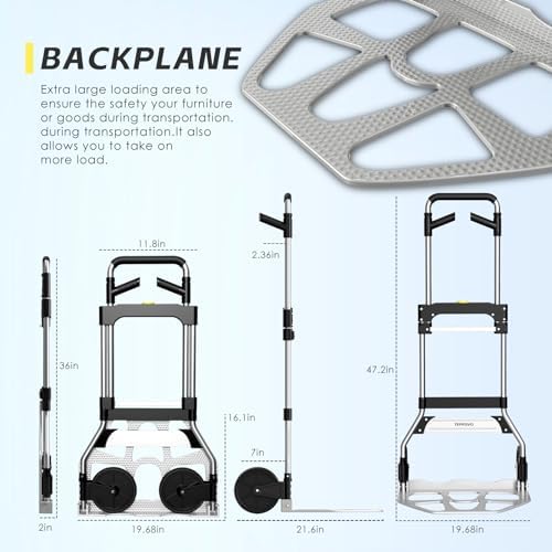 Teprovo Folding Hand Truck Dolly Cart,340LB Capacity Portable Aluminum Dolly Cart with Telescoping Handle and 7 Inch Rubber Wheels for Moving,Shopping,Travel,Office Use - Image 3