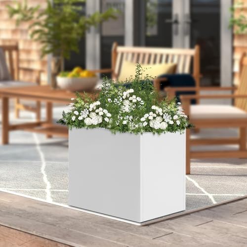 CNCEST Modern Square Steel Planter Box Heavy Duty Galvanized Metal Raised Garden Bed Cube Planter Large Easy Assembly Weather Resistant Indoor Outdoor Patio Balcony Decor (White, 24inch) - Image 4