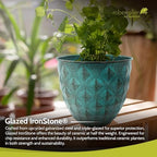Headwind Glazed Ironstone Diamonte Collection – Surf Green 8-Inch Decorative Plant Pot, Indoor & Outdoor, Vintage Diamond-Textured, Lightweight & Weather-Resistant for Garden Use by Robert Allen - Image 4